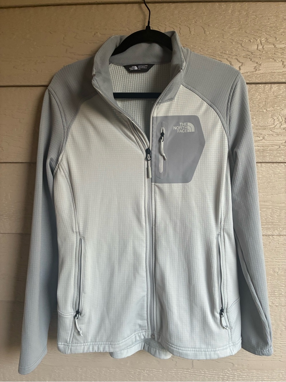 The North Face Women's Large Light Gray Grid Fleece Full-Zip Jacket Hiking